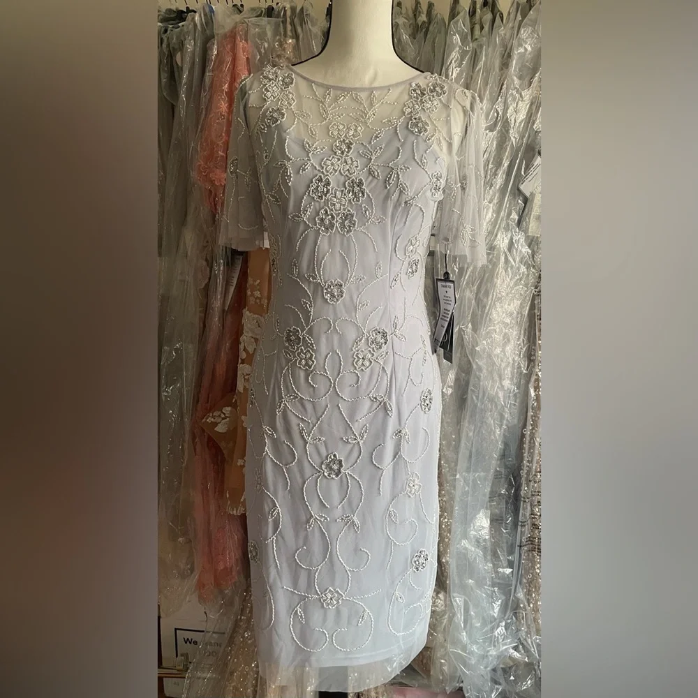 Adrianna Papell Plus Beaded Mesh Sheath Dress New With Tag - Picture 2 of 8